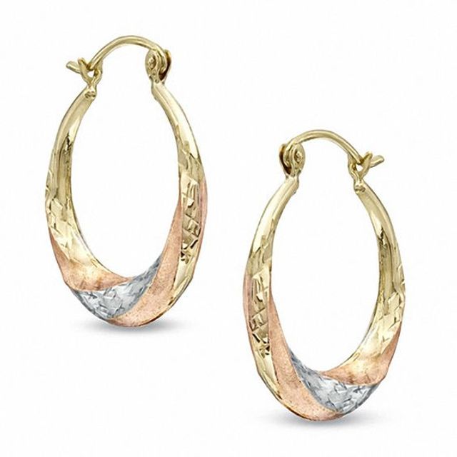 Diamond-Cut Swirl Hoop Earrings in 14K Tri-Tone Gold