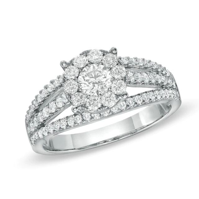 1 CT. T.w. Diamond Three Row Split Shank Engagement Ring in 14K White Gold