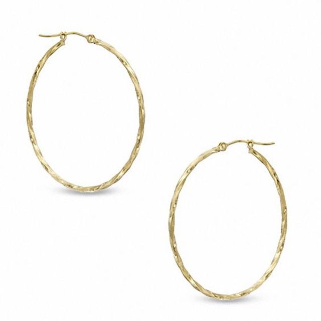 35mm Square Twist Hoop Earrings in 14K Gold