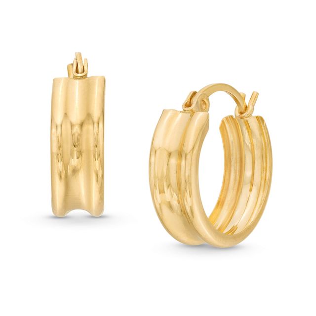 15.0mm Polished Ribbed Hoop Earrings in 14K Gold