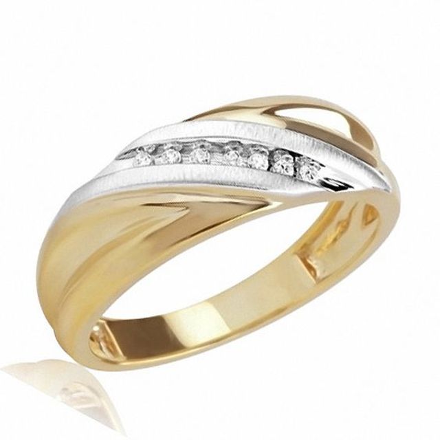 Men's Diamond Accent Slant Wedding Band in 10K Gold