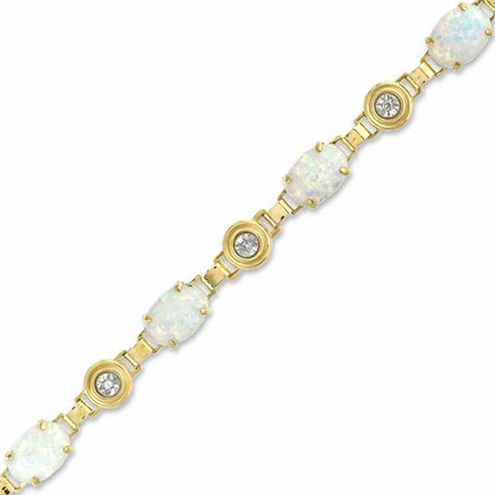 Lab-Created Opal and Diamond Accent Bracelet in 10K Two-Tone Gold