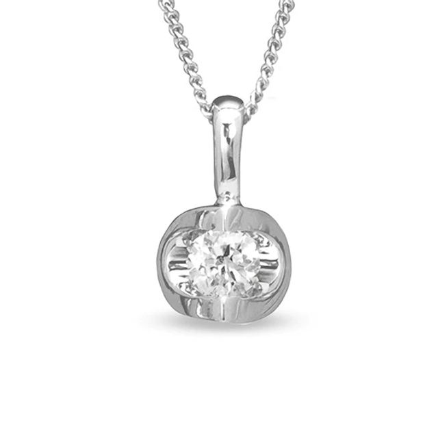 1/10 CT. Certified Canadian Diamond Solitaire Pendant in 14K White Gold (I/I2) - 17"