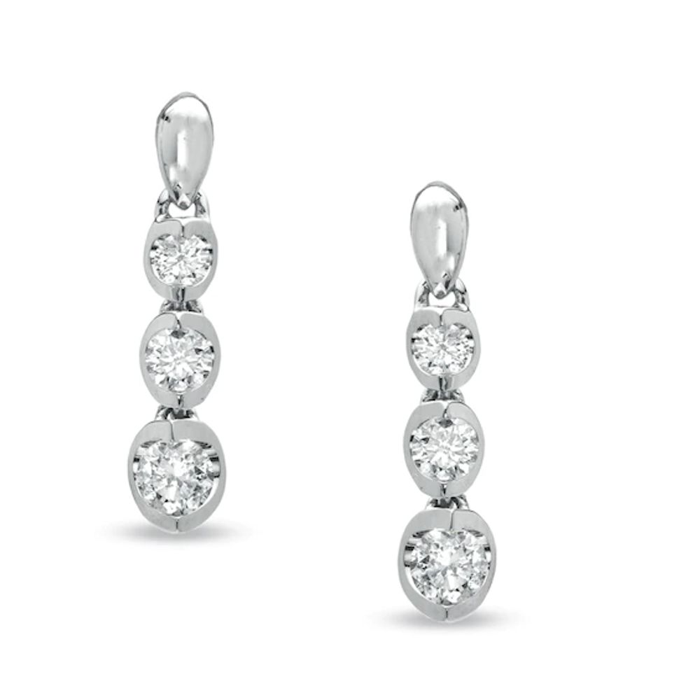 1/2 CT. T.w. Certified Canadian Diamond Three Stone Drop Earrings in 14K White Gold (I/I2)