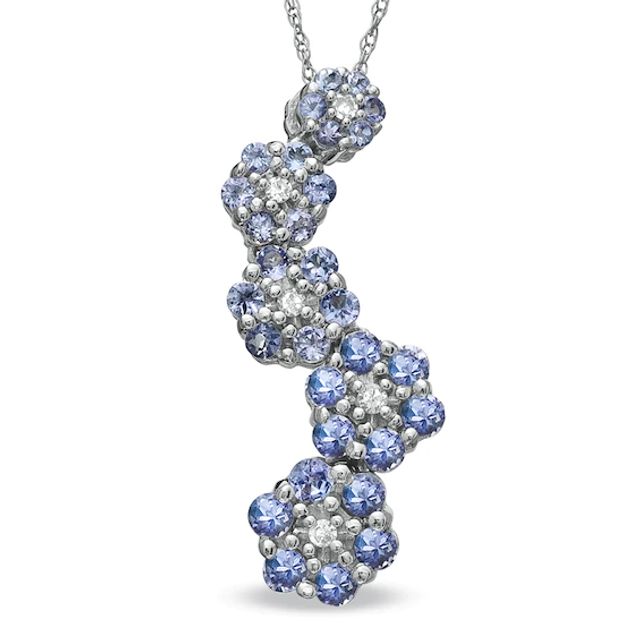 Tanzanite and Diamond Accent Flowing Flower Drop Pendant in 10K White Gold