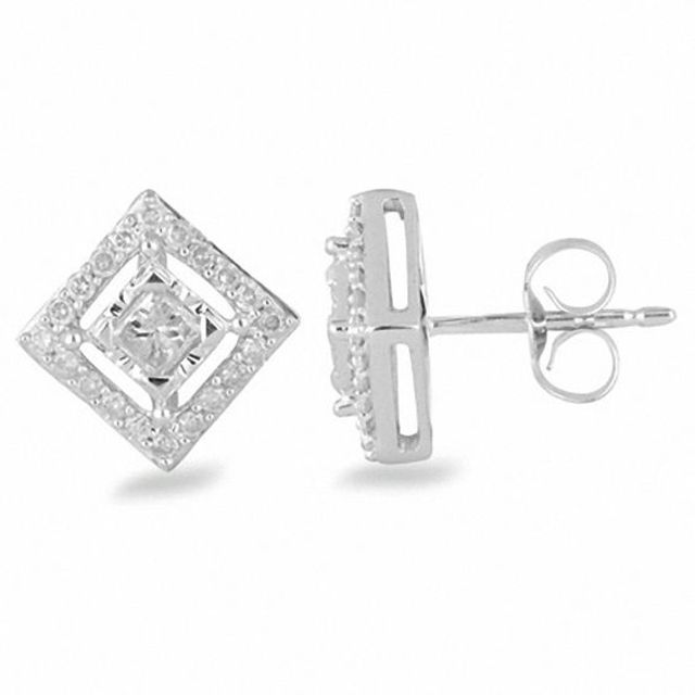 1 CT. T.w. Princess-Cut Diamond Frame Stud Earrings in 10K White Gold