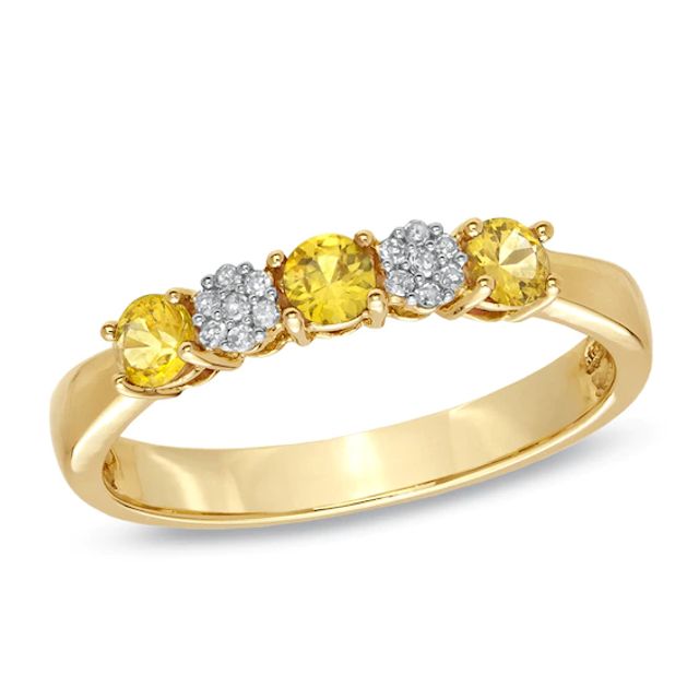 Yellow Sapphire and Diamond Accent Ring in 10K Gold