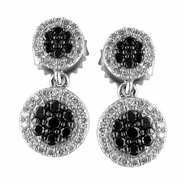 3/4 CT. T.w. Enhanced Black and White Diamond Drop Earrings in 10K White Gold