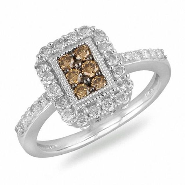 5/8 CT. T.w. Champagne and White Diamond Frame Ring in 10K White Gold