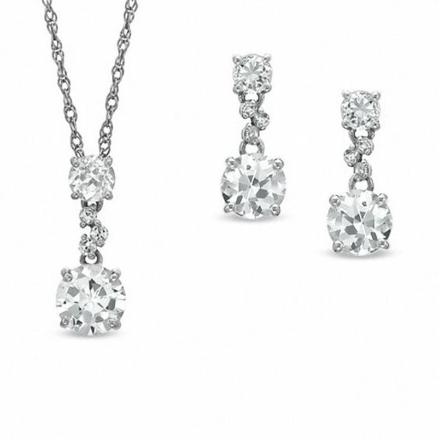 Lab-Created White Sapphire and Diamond Accent Pendant and Earring Set in Sterling Silver