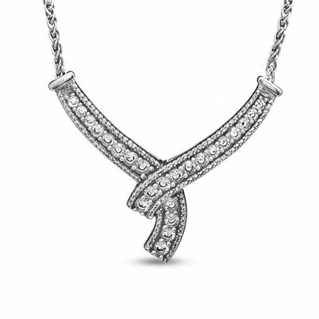 Lab-Created White Sapphire and Diamond Accent Wrap Necklace in Sterling Silver - 16"