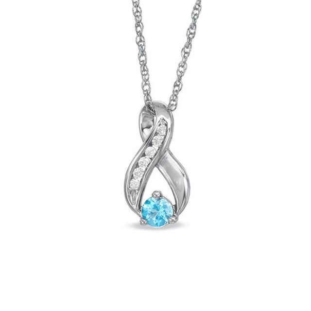 4.0mm Blue Topaz and 1/10 CT. T.w. Diamond Infinity Loop Pendant in Sterling Silver