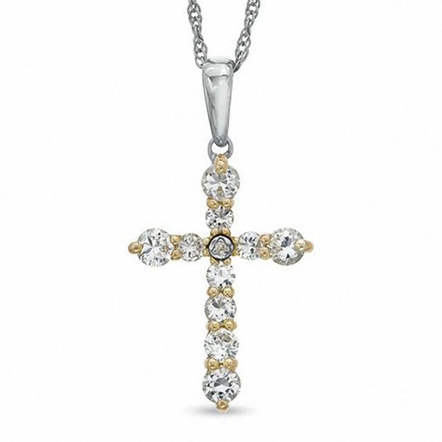 Lab-Created White Sapphire and Diamond Accent Cross Pendant in Sterling Silver and 14K Gold Plate