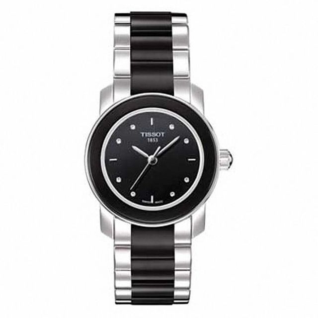 Ladies' Tissot Cera Diamond Accent Black Ceramic and Stainless Steel Watch with Black Dial (Model: T064.210.22.056.00)