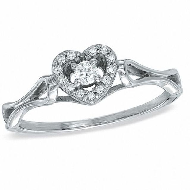 1/10 CT. T.w. Diamond Heart Framed Promise Ring Sterling Silver