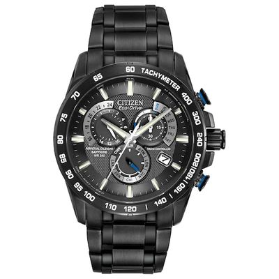 Men's Citizen Eco-DriveÂ® Perpetual A-T Chronograph Black IP Watch with Black Dial (Model: At4007-54E)