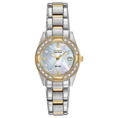 Ladies' Citizen Eco-DriveÂ® Diamond Accent Two-Tone Watch with Mother-of-Pearl Dial (Model: Ew1824-57D)