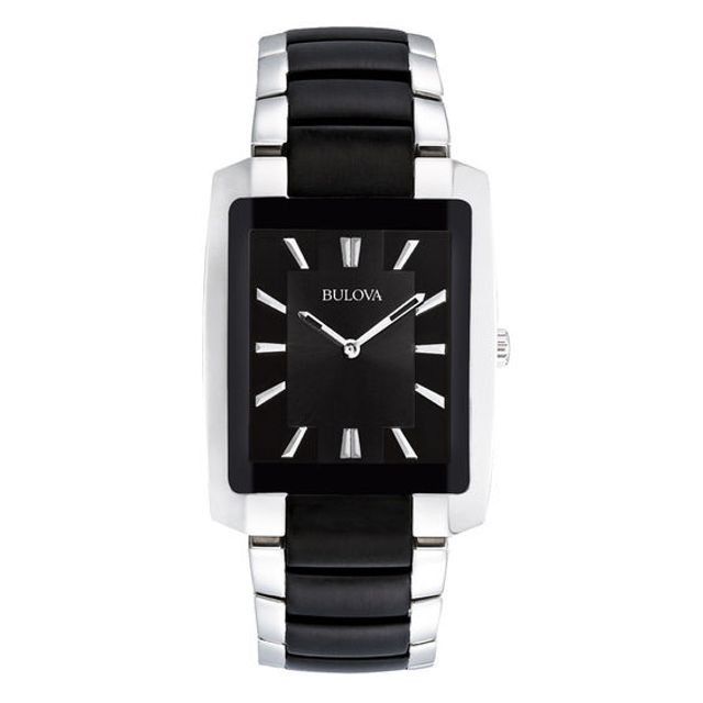 Men's Bulova Two-Tone Watch with Black Rectangular Dial (Model: 98A117)