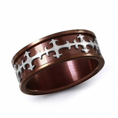 Men's 8.0mm Gothic Band in Two-Tone Stainless Steel