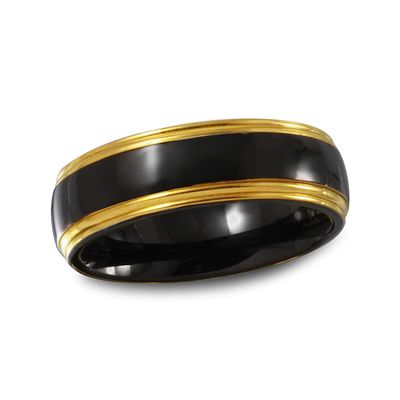 Men's 7.0mm Black Enamel Wedding Band Gold IP Stainless Steel