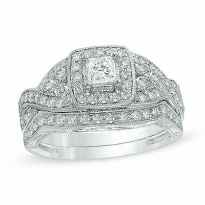 1 CT. T.w. Princess-Cut Diamond Twist Bridal Set in 14K White Gold