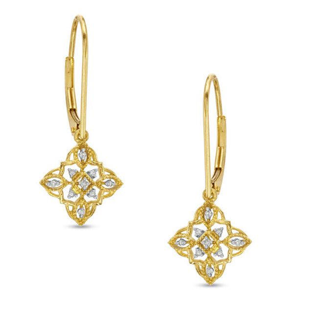 Diamond Accent Vintage-Style Drop Earrings in 10K Gold