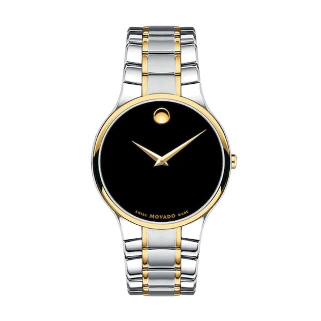 Men's Movado Serio Two-Tone PVD Watch with Black Dial (Model: 0606901)