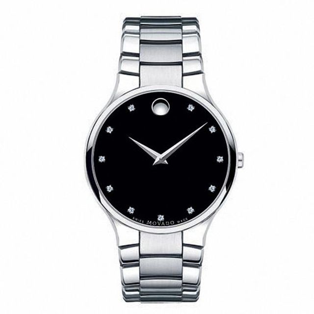 Men's Movado Serio Diamond Accent Watch with Black Dial (Model: 606490)
