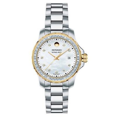 Ladies' Movado Series 800 Diamond Accent Two-Tone Stainless Steel Watch with Mother-of-Pearl Dial (Model: 2600093)