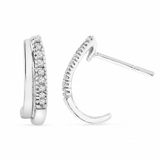 1/10 CT. T.w. Diamond J-Hoop Earrings in 10K White Gold