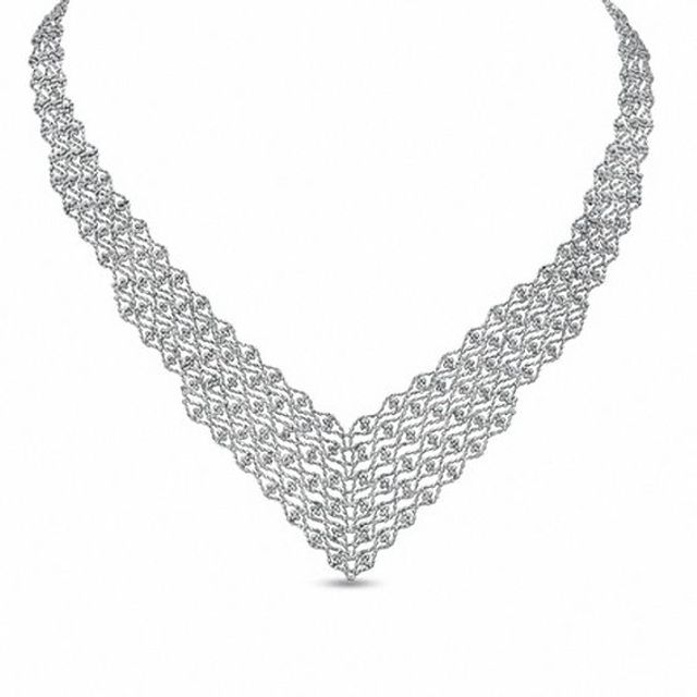 Sterling Silver Beaded Bib Necklace - 17"
