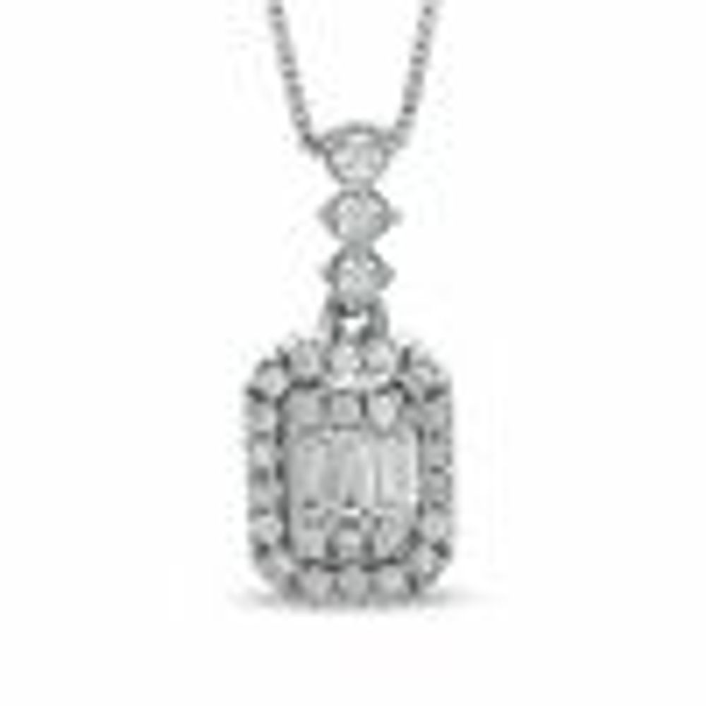 3/8 CT. T.w. Round and Baguette Diamond Pendant in 14K White Gold