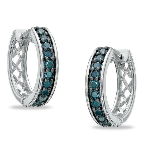 1/2 CT. T.w. Enhanced Blue Diamond Huggie Hoop Earrings in Sterling Silver