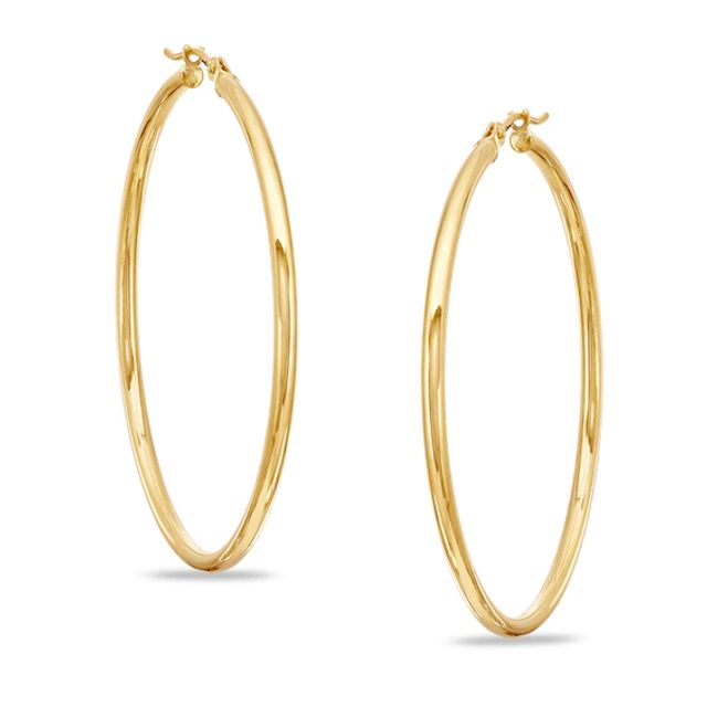 2.0 x 45mm Polished Hoop Earrings in 14K Gold