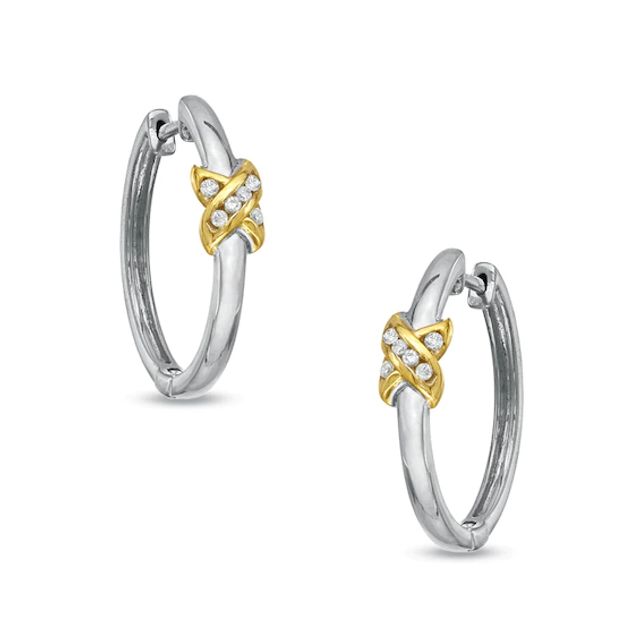1/20 CT. T.w. Diamond "X" Hoop Earrings in Sterling Silver with 14K Gold Plate