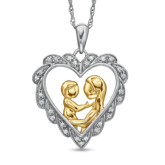 1/15 CT. T.w. Diamond Motherly Love Scalloped Heart Pendant in Sterling Silver with 14K Gold Plate