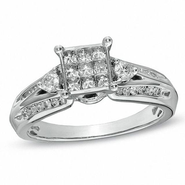 3/4 CT. T.w. Princess-Cut Composite Diamond Engagement Ring in 10K White Gold