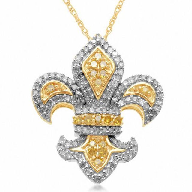 1/2 CT. T.w. Enhanced Yellow and White Diamond Fleur-de-Lis Pendant in 10K Gold