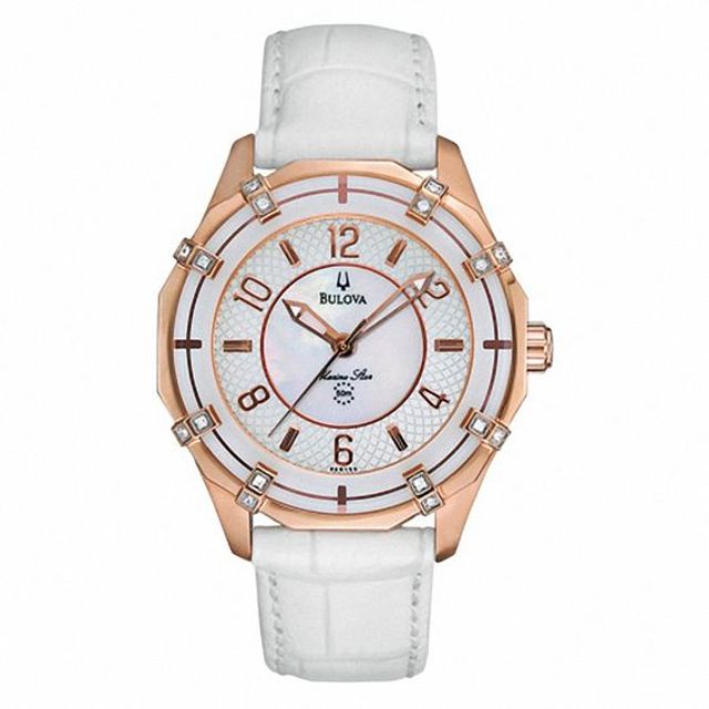 Ladies' Bulova Solano Marine Star Diamond Accent Strap Watch with Mother-of-Pearl Dial (Model: 98R150)
