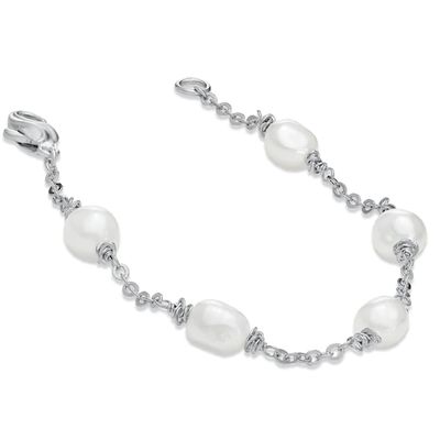 Honora 8.0 - 9.0mm Baroque Crush Cultured Freshwater Pearl Station Bracelet in Sterling Silver - 7.5"