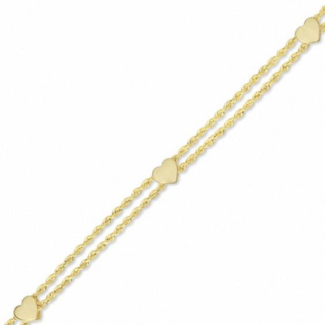 Heart Station Anklet in 10K Gold - 10"