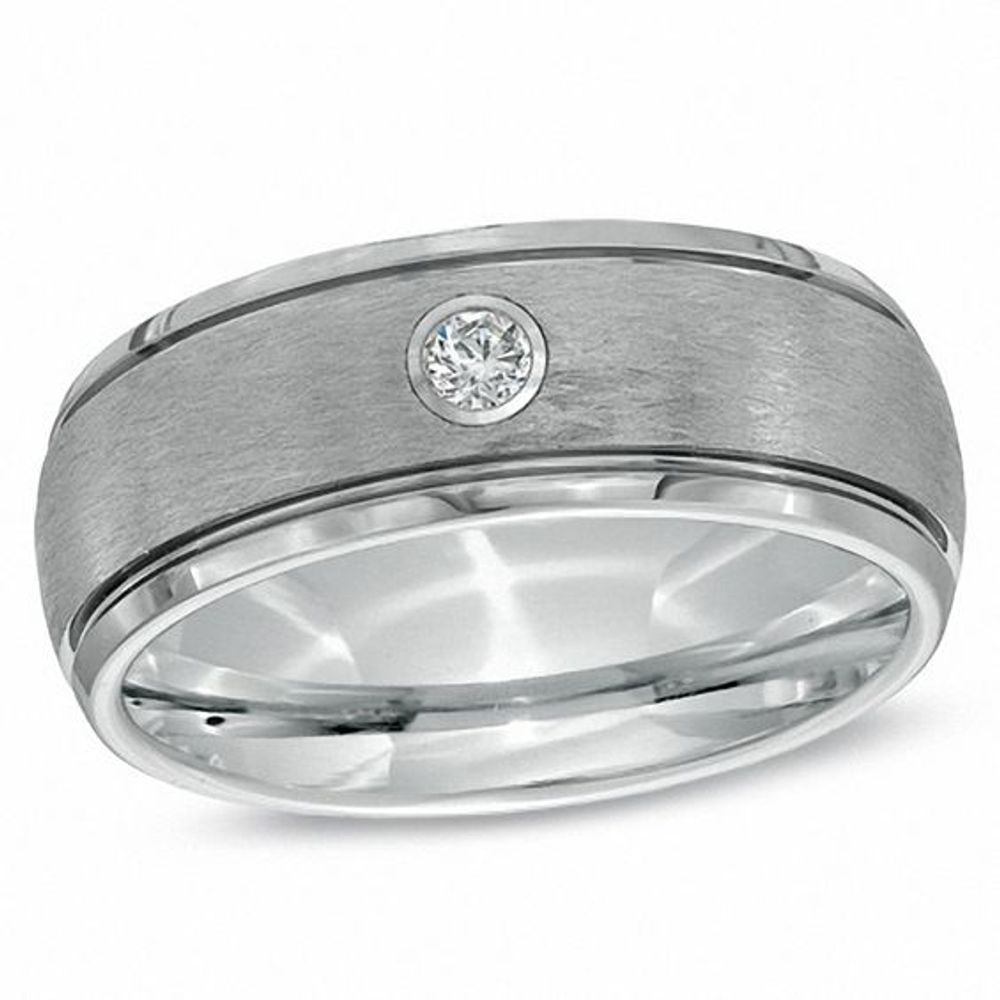 8.0mm Comfort Fit 1/10 CT. T.w. Diamond Wedding Band in Grey Tungsten - Size 10