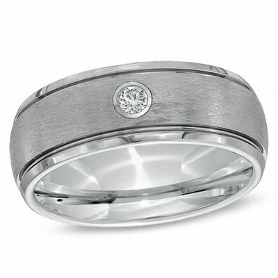 8.0mm Comfort Fit 1/10 CT. T.w. Diamond Wedding Band in Grey Tungsten - Size 10