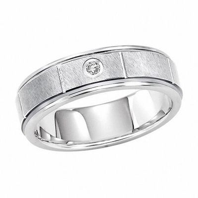 Men's 8.0mm Diamond Accent Wedding Band in Tungsten - Size 10