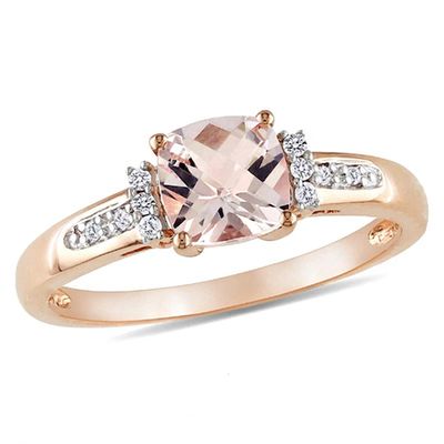 6.0mm Cushion-Cut Pink Morganite and Diamond Accent Engagement Ring in 10K Rose Gold