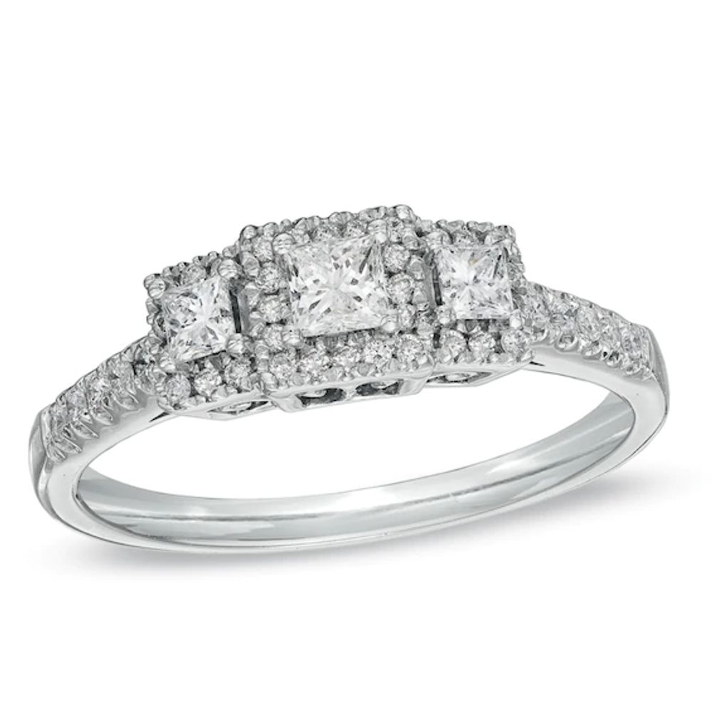 1/4 CT. T.w. Princess-Cut Diamond Three Stone Ring in 14K White Gold