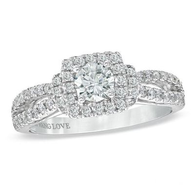 Vera Wang Love Collection 1 CT. T.w. Diamond Frame Split Shank Engagement Ring in 14K White Gold