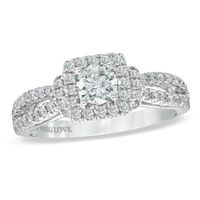 Vera Wang Love Collection 1 CT. T.w. Diamond Frame Split Shank Engagement Ring in 14K White Gold