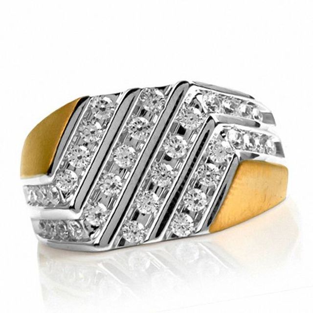 Men's 1 CT. T.w. Diamond Multi-Row Slant Ring in 10K Gold