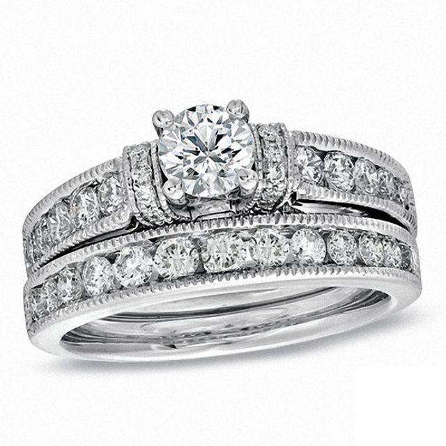 Celebration Ideal 1-1/2 CT. T.w. Certified Diamond Bridal Set in 14K White Gold (J/I1)